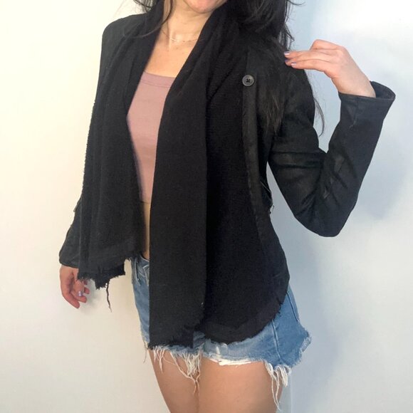 Rare Free People Black Denim Cowl Detail Jacket - Picture 4 of 10